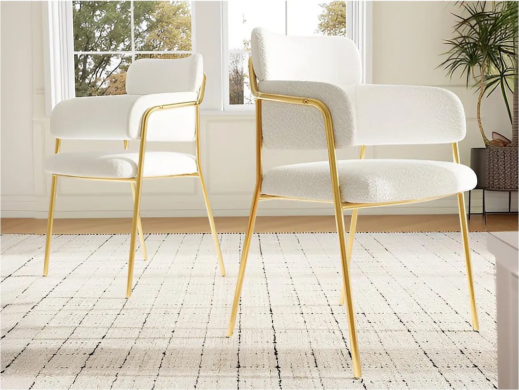 Zestaw 2 krzeseł z francuskiej tkaniny frotte - złote nogi - beż