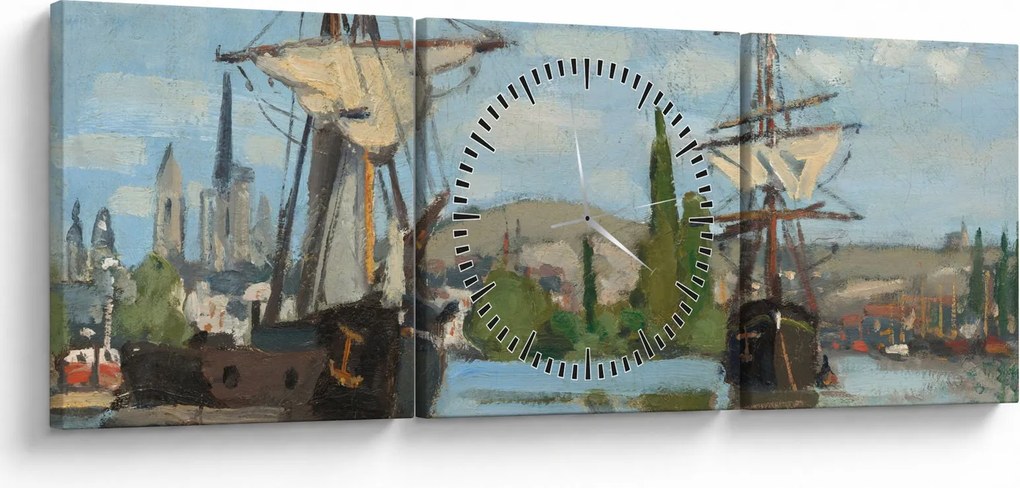Obraz - Claude Monet, Ships Riding on the Seine at Rouen, reprodukcje (z zegarem) (90x30 cm)