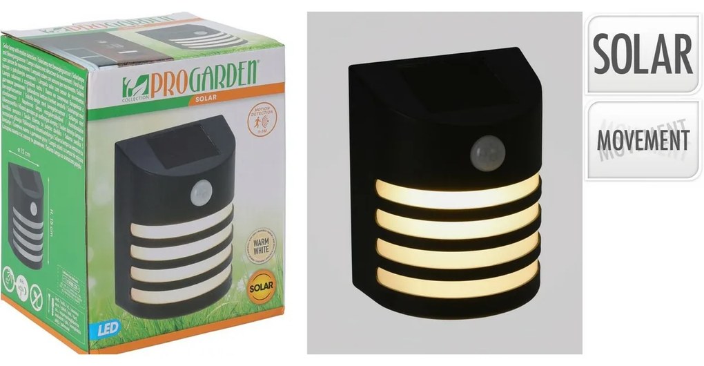 ProGarden Solarna lampa ścienna z czujnikiem PIR, 12 x 15 cm, ciepła biała