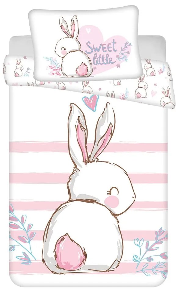 Biała/różowa bawełniana pościel dziecięca do łóżeczka 100x135 cm Bunny "Sweet" – Jerry Fabrics