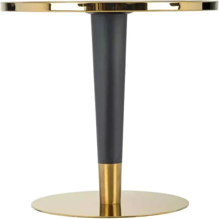 Stół Debor 79 cm w stylu glamour z okleinowanym blatem MDF imitującym marmur na czarnej nodze ze złotymi elementami