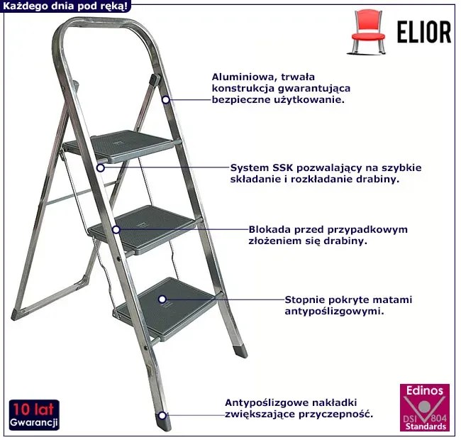 Trzystopniowa Drabina Aluminiowa H3-D56
