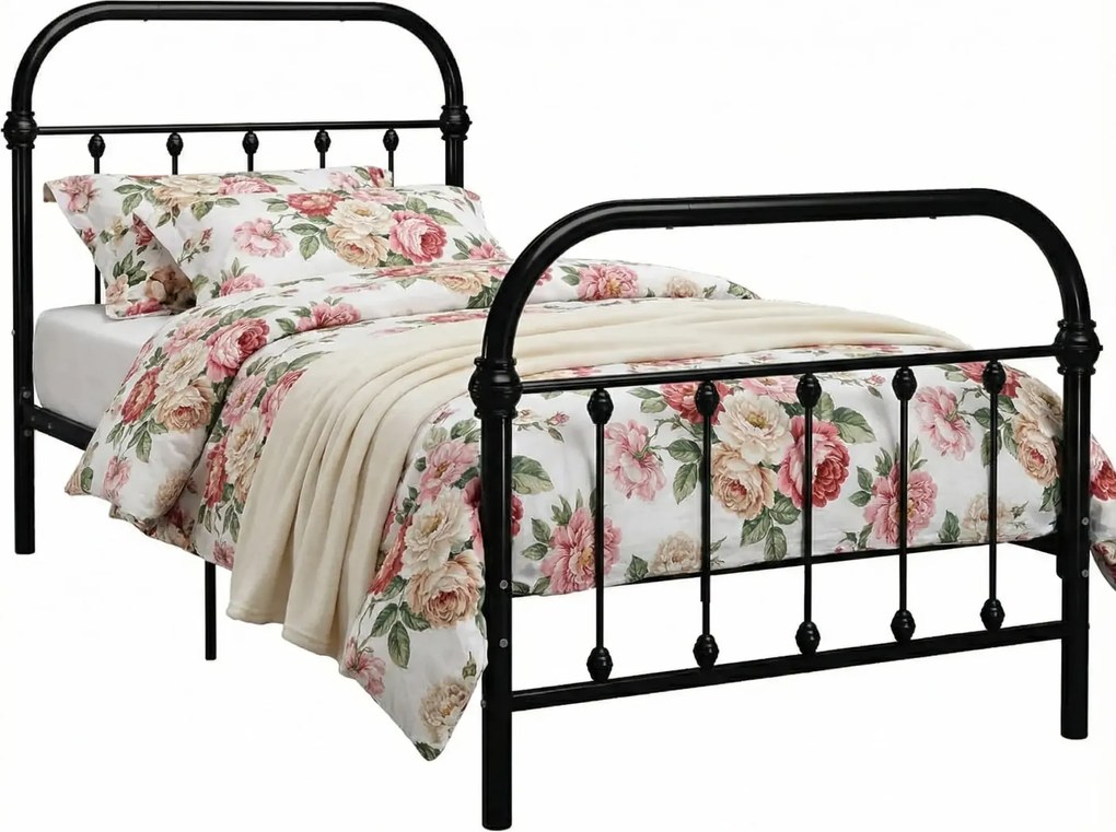 Czarne Metalowe Łóżko Loftowe 100X200 Cm P1-G85