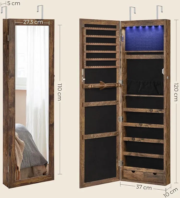 Industrialna ścienna szafka na biżuterię z led rustyklany brąz Z9-Z73