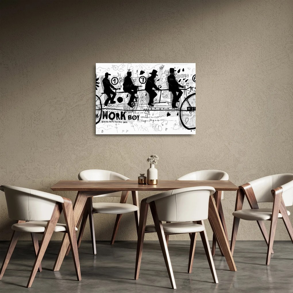 Obraz na szkle - Praca zespołowa, jazda na rowerze (70x50 cm)