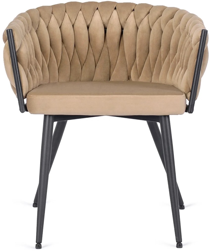 Krzesło Tapicerowane Plecione do Salonu EMPOLI Beżowe Welurowe Nowoczesne Loft