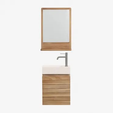 Zestaw Wiszących Mebli Łazienkowych Z Drewna Tekowego Z Umywalką Zintegrowaną Z Cementu Napier Drewno Tekowe & Drewno - Sklum