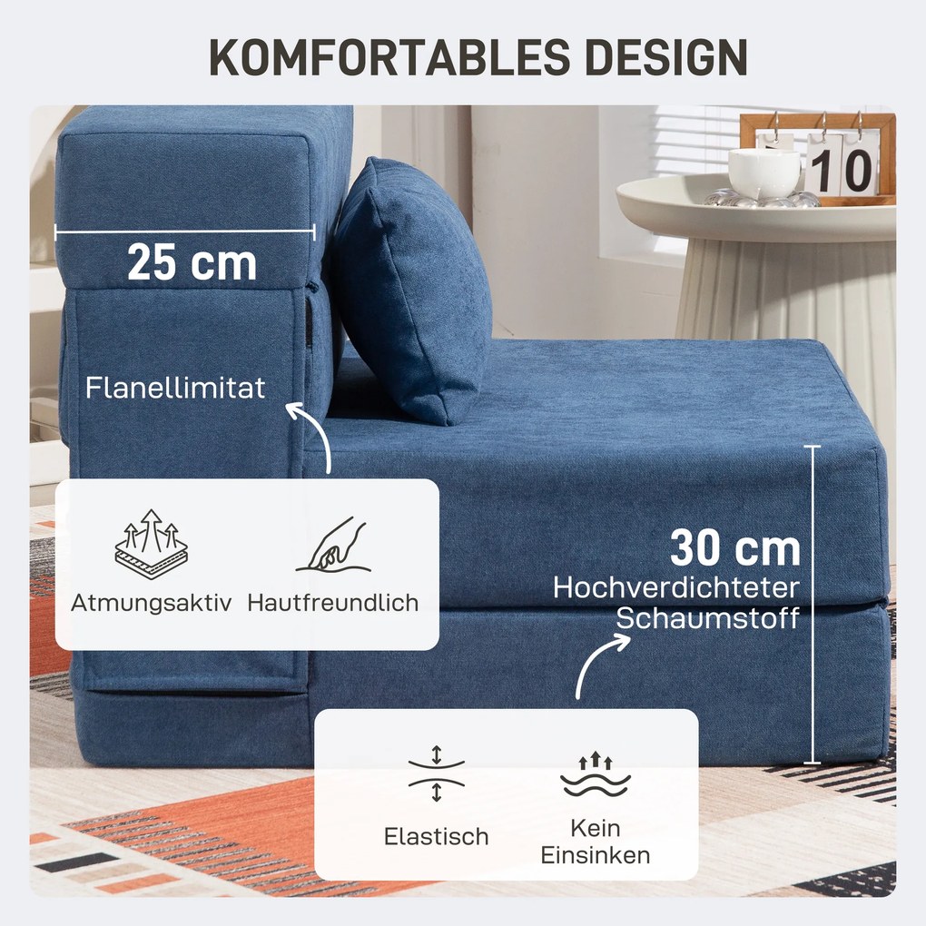 HOMCOM Sofa podłogowa rozkładana tapicerowana granatowa wygodna materac piankowy z poduszką do salonu | Aosom PL