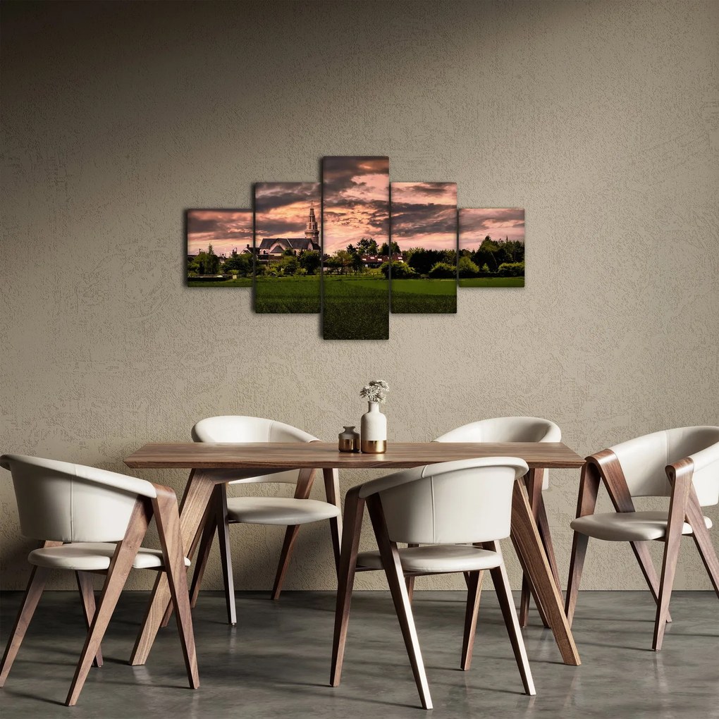Obraz krajobrazu z kościołem (125x70 cm)