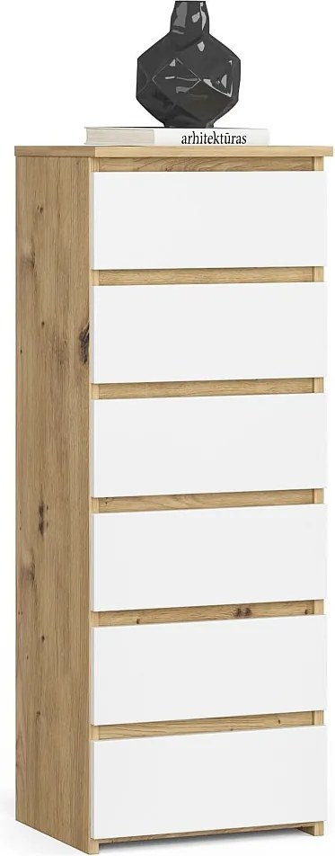 Komoda AKORD CL6 Dąb Artisan 40 cm 6 szuflad kolor Biały mat 40x35x109 cm