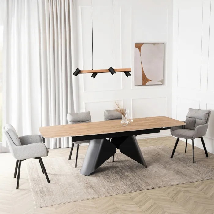 Zestaw Stół Rozkładany VERONA 160-240 cm Dąb/Czarny i 4 Krzesła CORTADO Szare