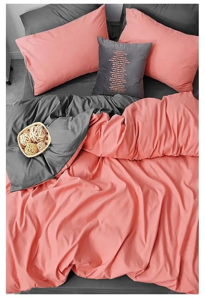 Łososiowo-szara bawełniana pościel dwuosobowa z prześcieradłem 200x220 cm – Mila Home