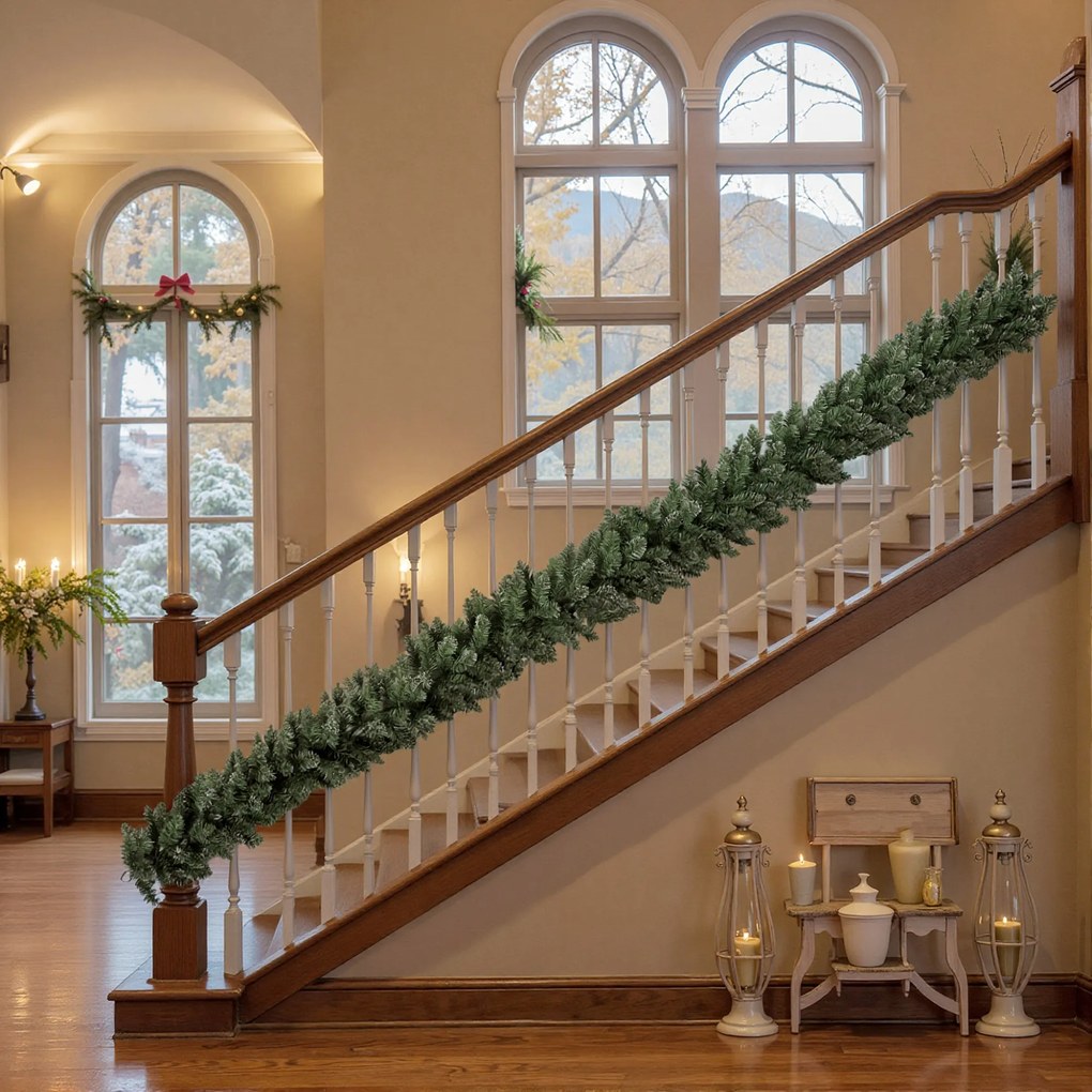 HOMCOM 2,7 m sztuczna girlanda świąteczna dekoracja z 216 zakończeniami, na schody i kominek, zielona | Aosom PL