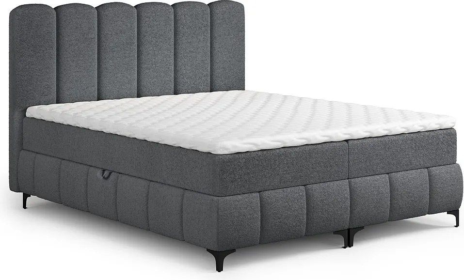 FURNISTAR Łóżko kontynentalne TINA 140x200 z materacem i pojemnikiem na pościel-dwuosobowe,rodzinne z topperem,Bubble,tapicerowane-Ciemnoszary