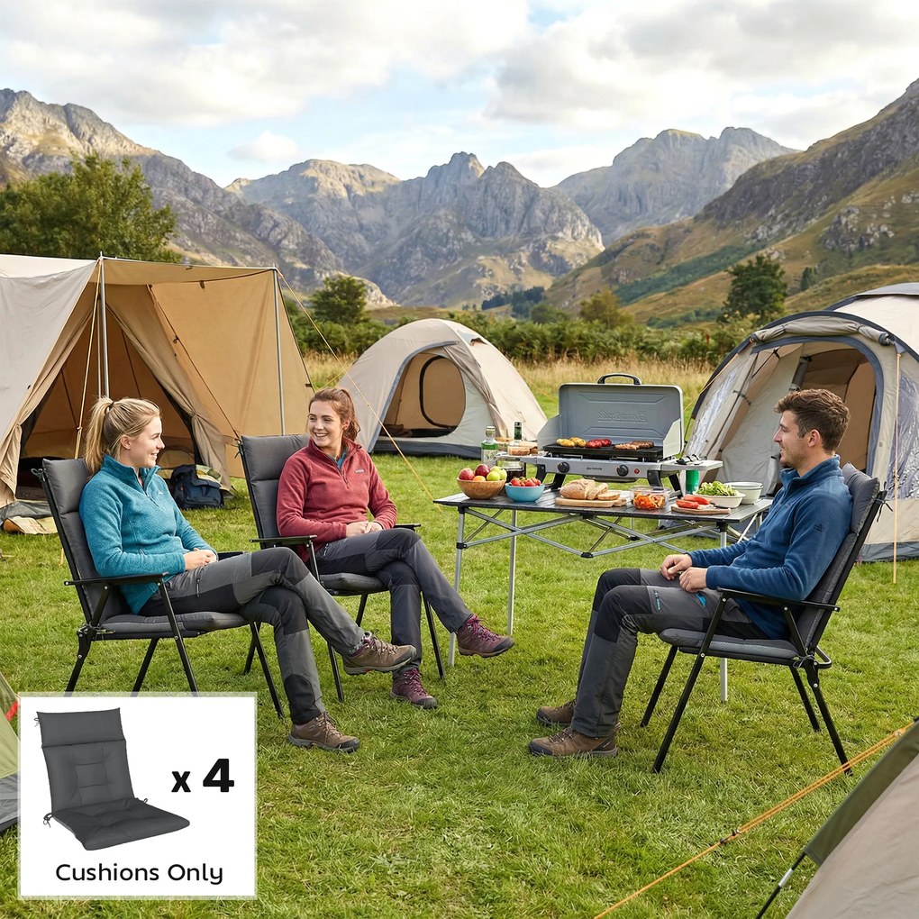 Outsunny 4-częściowy zestaw poduszek wodoodporny, antypoślizgowy, z paskami, na taras i ogród, 111,5 x 53 x 8 cm, ciemnoszary | Aosom PL