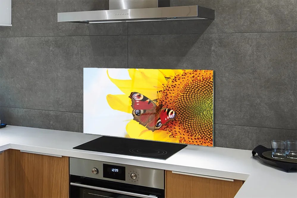 Panel Szklany Motyl na tle Słonecznika