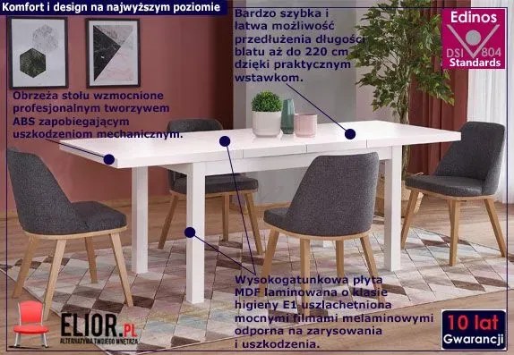 Minimalistyczny biały rozkładany stół - Saofo 2X