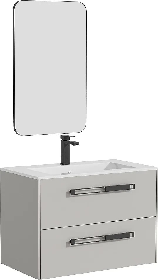 Szafka łazienkowa wisząca z umywalką wpuszczaną w blat, baterią i lustrem - Szara - 80 cm - FELNA