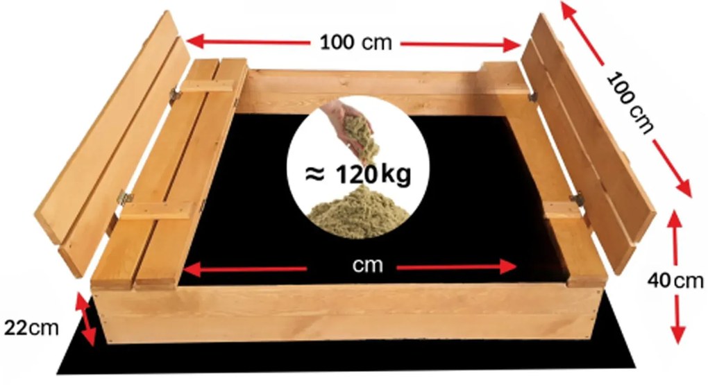 Drewniana zamykana piaskownica z ławeczkami 100 cm D3-M56