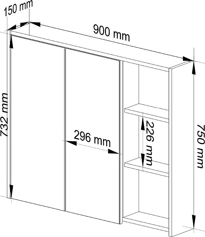 Szafka łazienkowa wisząca z lustrem AKORD VAMI Dąb Craft, Czarny 90 cm 2 drzwi 6 półek 90x75x15 cm
