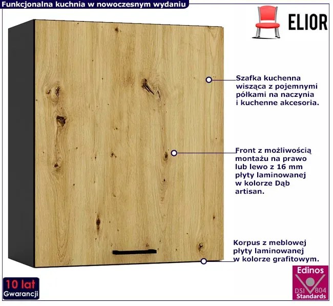 Szafka kuchenna wisząca 60 cm grafit + dąb artisan A6-R93