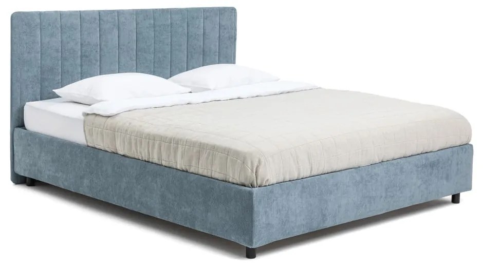 Niebieskie tapicerowane łóżko dwuosobowe ze schowkiem z materacem i stelażem 180x200 cm Myra Slim Line – Bonami Selection