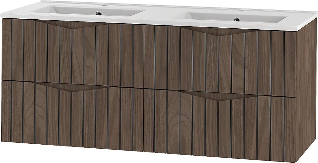 Zestaw Łazienkowy 120cm Szafka z Umywalką Ryflowane Fronty Dąb Orzech Stella