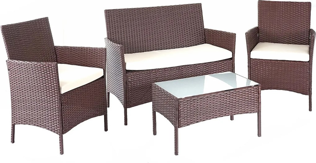 Zestaw polirattanowy MCW-D82 (4-częściowy),  brązowo-motylkowy z kremowymi poduszkami