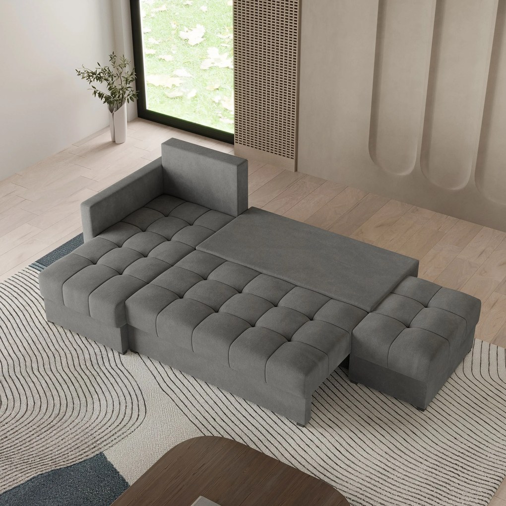 Masseno Narożnik LUMARI z funkcją spania i pojemnikiem na pościel Narozniki L, Rozkładana sofa - Szary, KRONOS 15