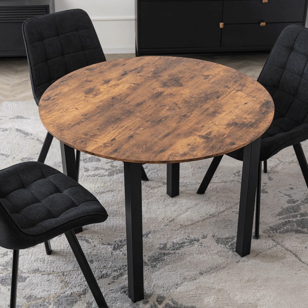 Stół Okrągły TEO 100 cm Dąb Rustykalny/Czarny do Jadalni Salonu Nowoczesny Loft
