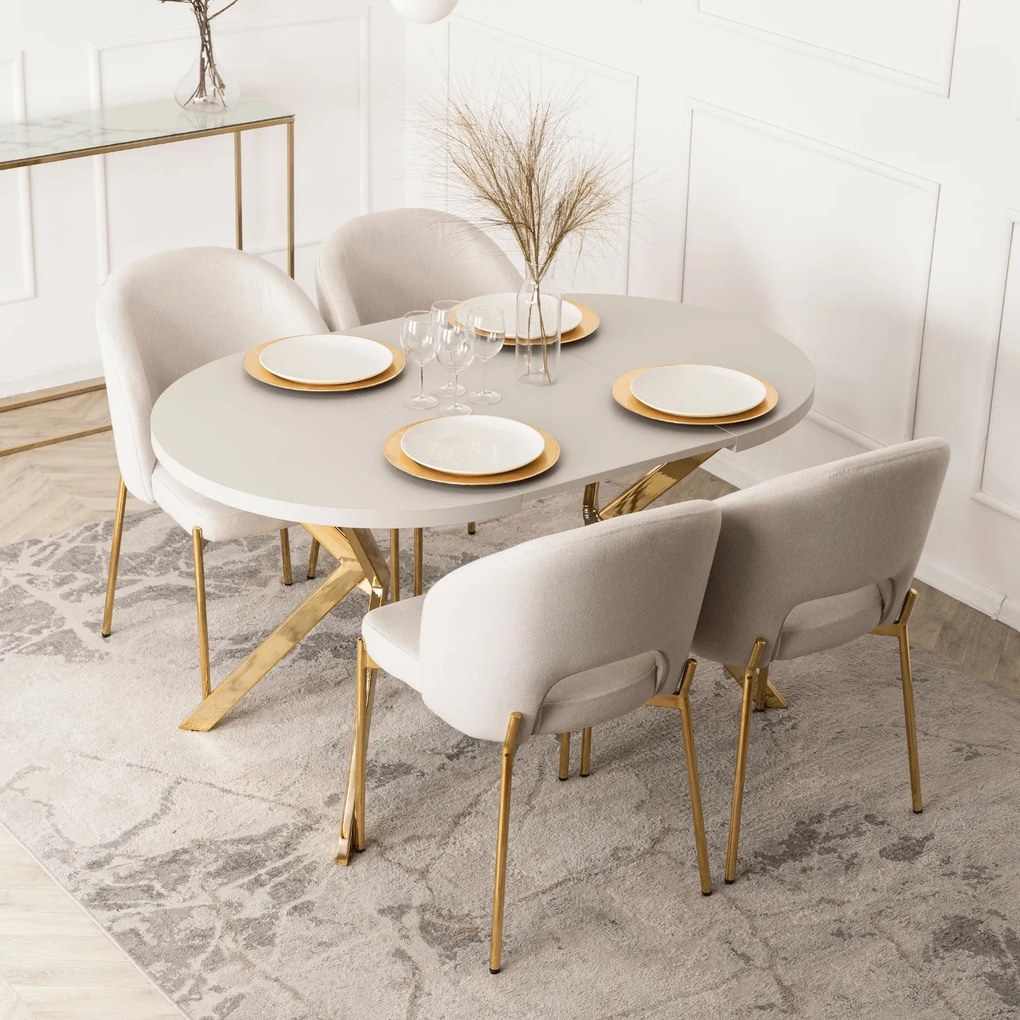 Rozkładany stół jadalniany glamour Lugo 90-190 cm, kaszmir/złoty