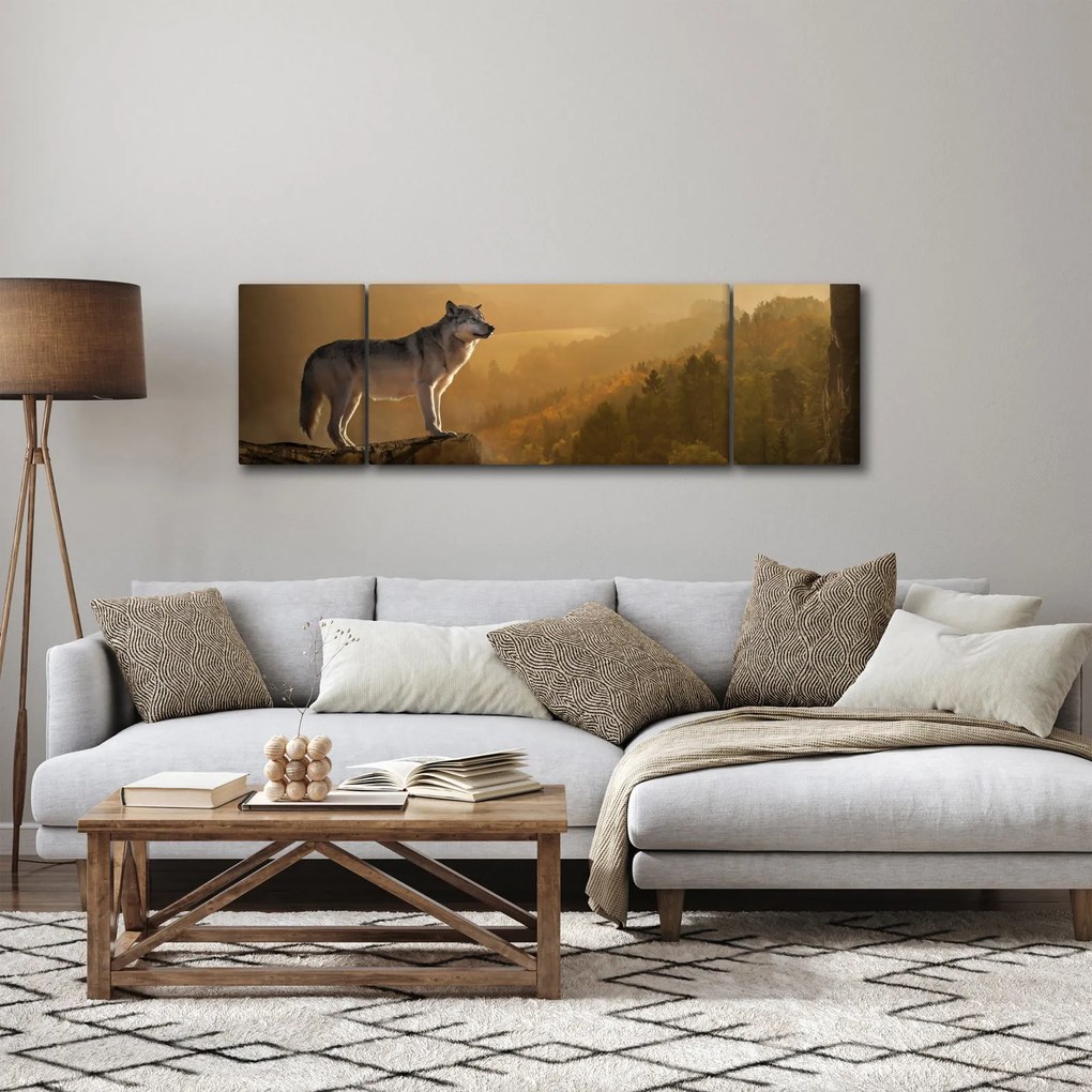 Obraz wilka na skale (170x50 cm)