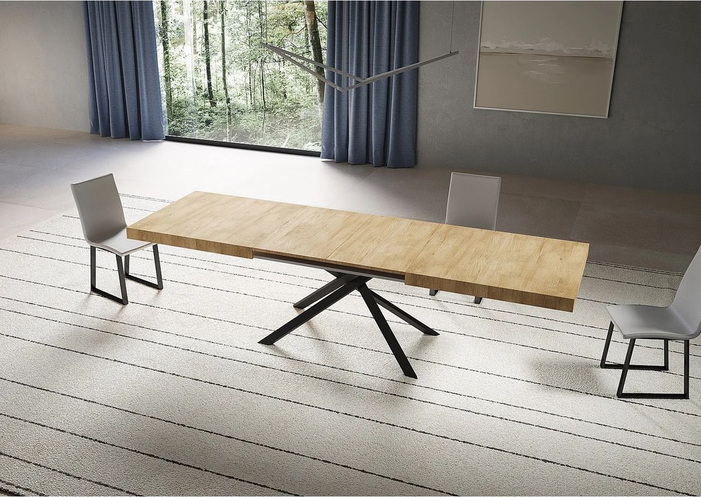 Stół rozkładany Niket 200/304x90 cm dąb naturalny z nogami w kolorze antracytowym
