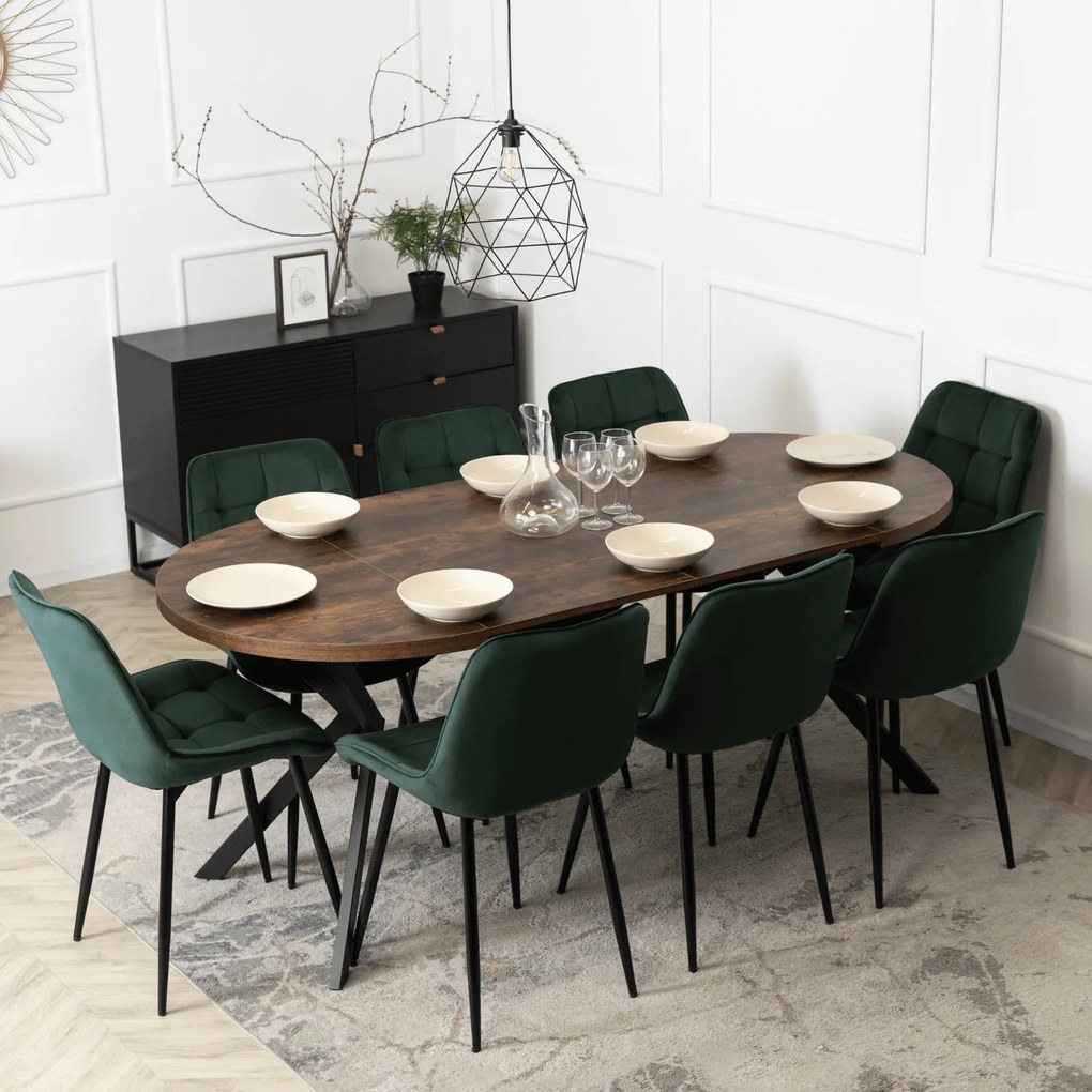 Stół Okrągły Rozkładany LUGO 90-190 cm Dąb Rustykalny/Czarny Loft