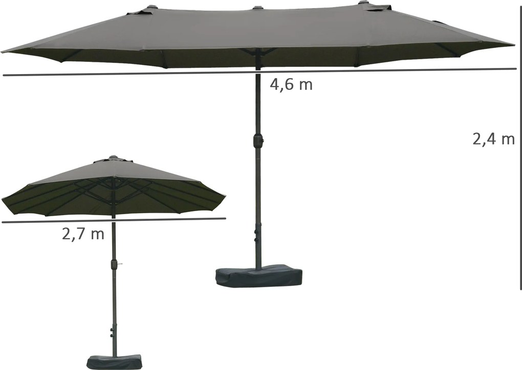 Podwójny Parasol Outsunny z Podstawką i Korbką Ciemnoszary 460 x 270 cm