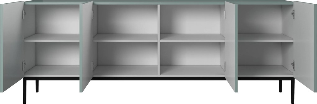 Komoda Nicole 200 cm czterodrzwiowa z ryflowanym frontem - szałwia / czarne nóżki - Limitowana oferta