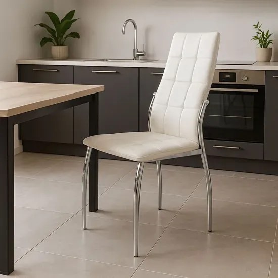 Białe Tapicerowane Krzesło Pikowane E9-N14