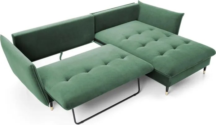 Narożnik GLAM Prawostronny z funkcją spania, zestaw z poduszkami wolnostojący tkanina RIVIERA 38 Zielony DOMO HOME