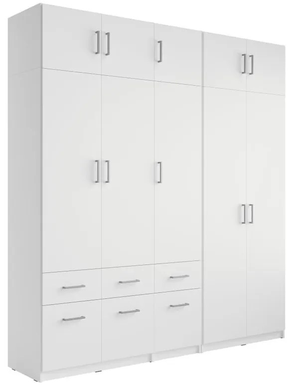 Szafa 5-drzwiowa z 6 szufladami - szer. 228 cm - Biały + Nadstawki - BELOMY
