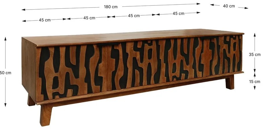 Brązowa szafka pod TV z litego drewna mango 180x50x40 cm Kantu – MOME