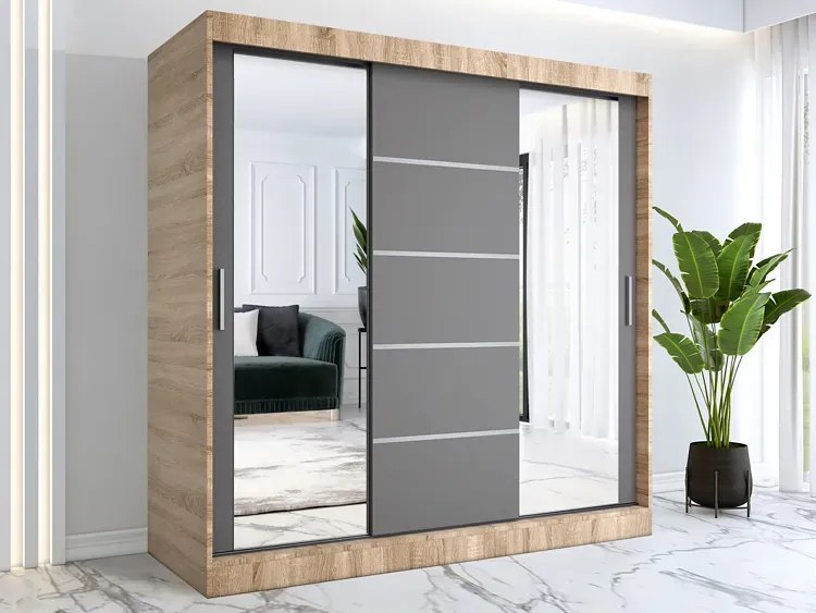 Szafa z frontami przesuwnymi 200 cm dąb sonoma + antracyt - Ebia 6X