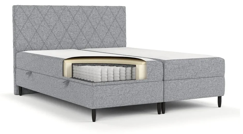 Szare łóżko boxspring ze schowkiem 200x200 cm Gwen – Maison de Rêve