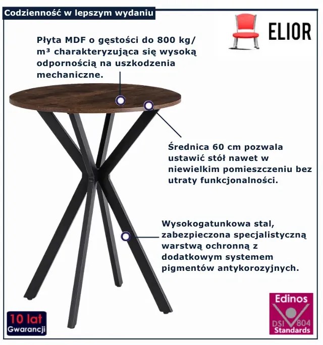 Okrągły stół rustykalny dąb + czarny 60cm D6-N61