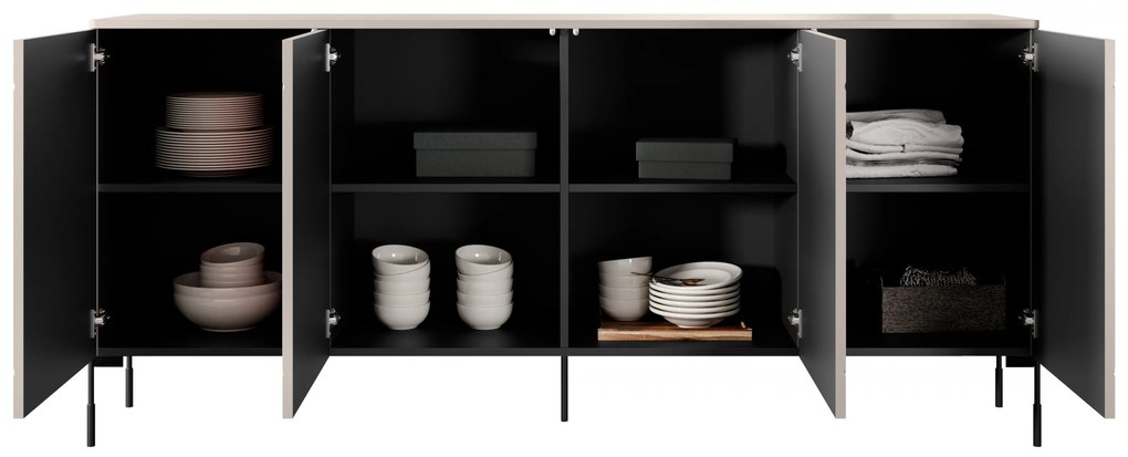 Komoda Sonatia 200 cm czterodrzwiowa - kaszmir / nogi czarne