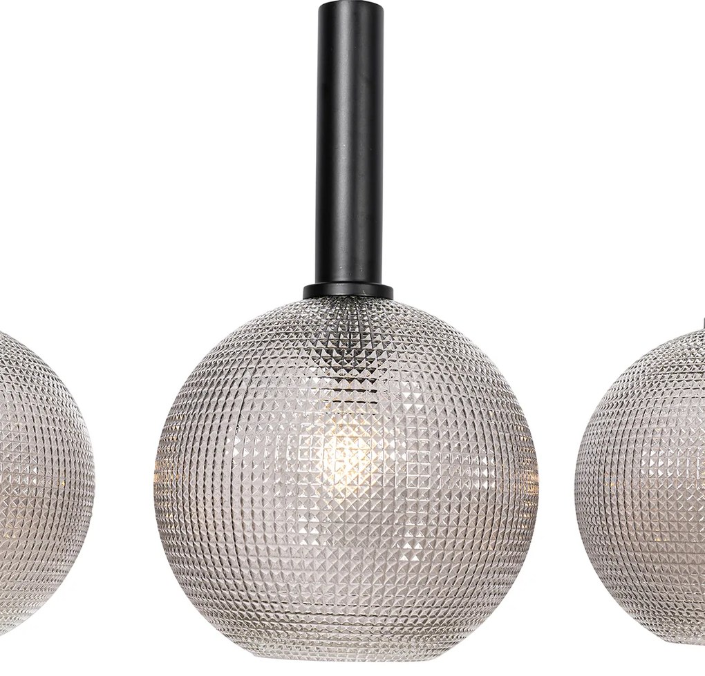 Designerska lampa wisząca czarna z przydymionym szkłem 4-światłowa - ChicoDesignerski Oswietlenie wewnetrzne