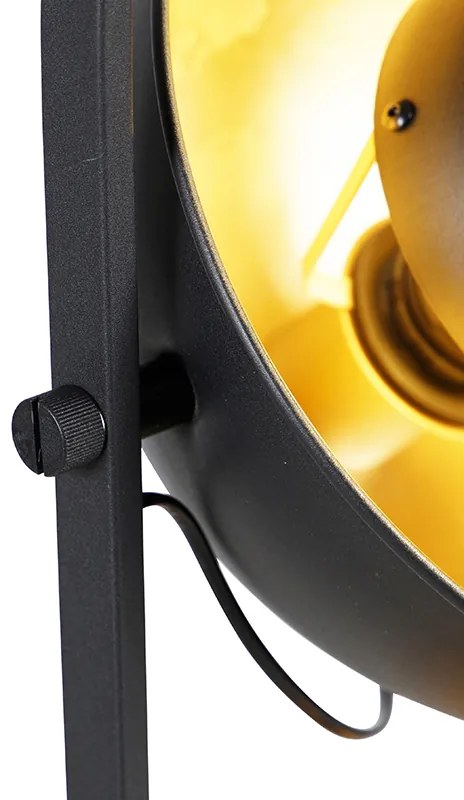 Industrialna lampa stojąca czarna ze złotem 3-światłowa - Magnax