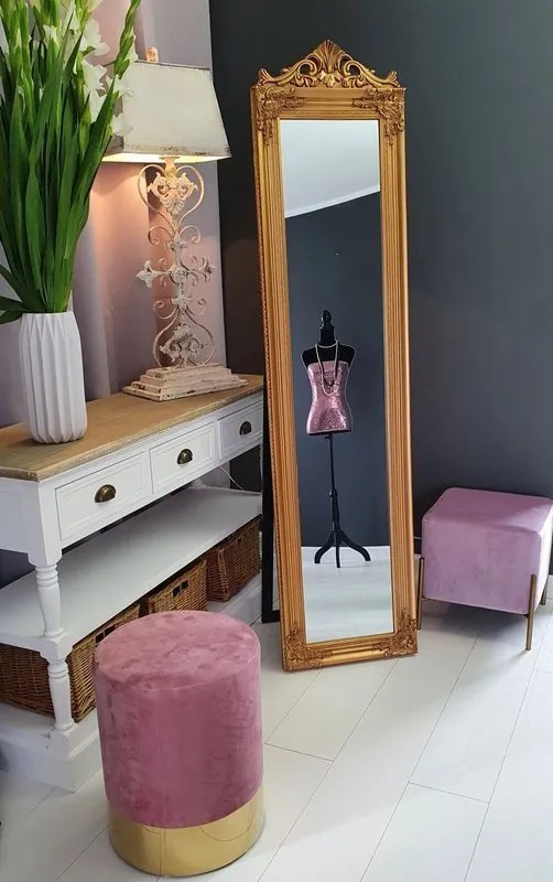 Lustro stojące, drewniana, złota rama, ornamenty.