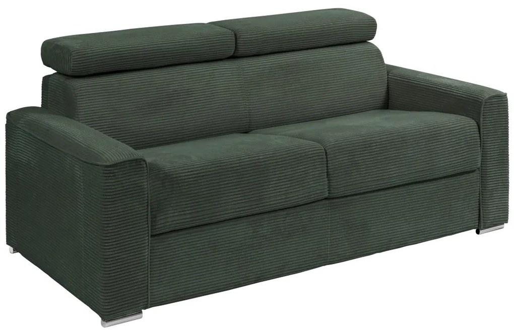 Kanapa 3 osobowa rozkładana typu express z zielonego sztruksu - Miejsce do spania 140 cm - Materac 22 cm - VIZIR