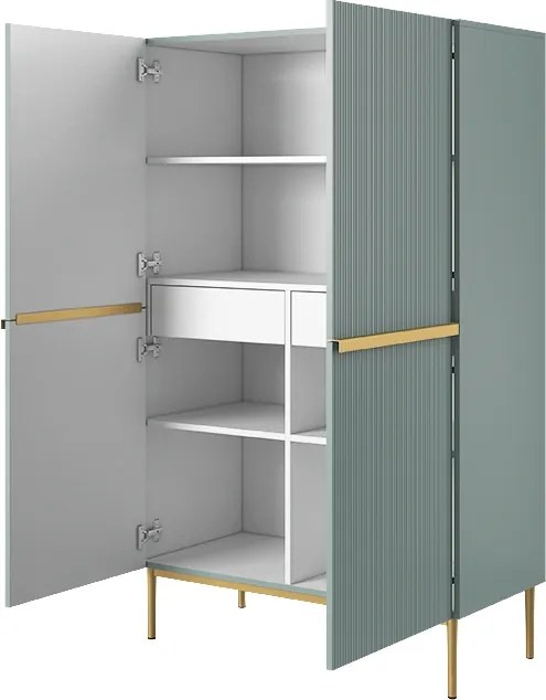 Kredens Nicole z metalowymi uchwytami i nogami 100 cm - szałwia / złote nóżki - Limitowana oferta