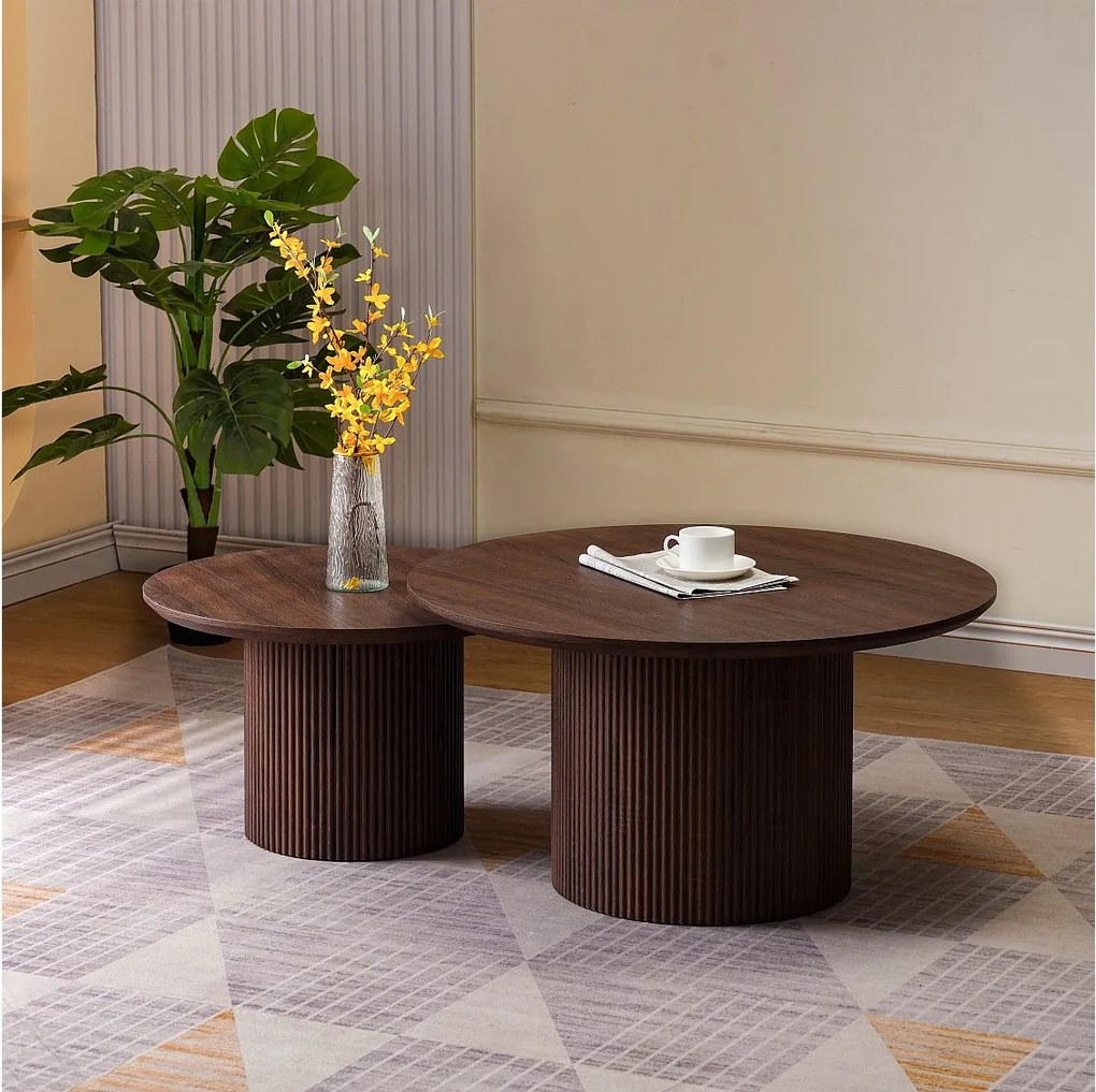 Zestaw 2 stolików kawowych – Efekt beżowego trawertynu – ESME